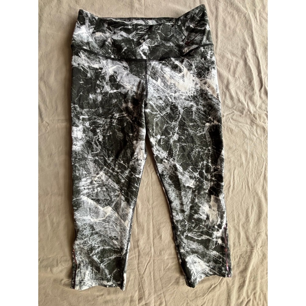 Nike Dri-FIT Womens Marble Print Cropped Leggings Black White Size M Training